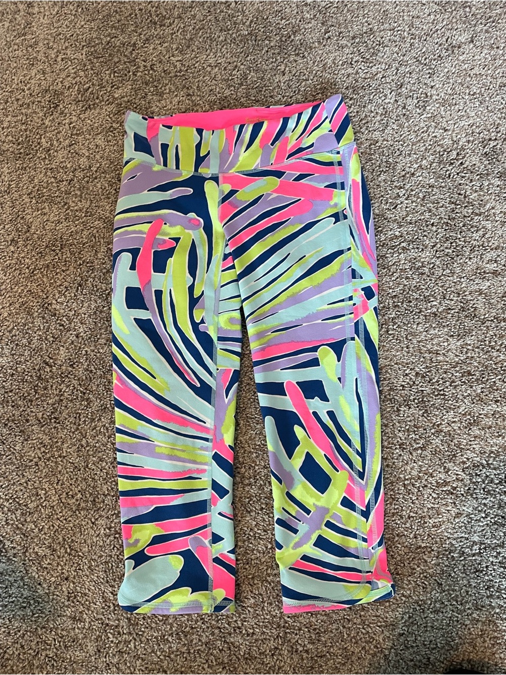 Lilly Pulitzer Neon Multi-Color Palm Print Capri Leggings